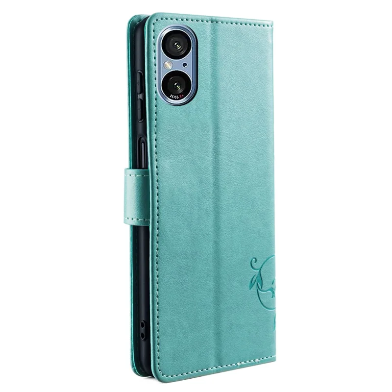 For Sony Xperia 5 V Mobile Phone Case   Butterfly Flower Folding Stand Leather Cover - Green