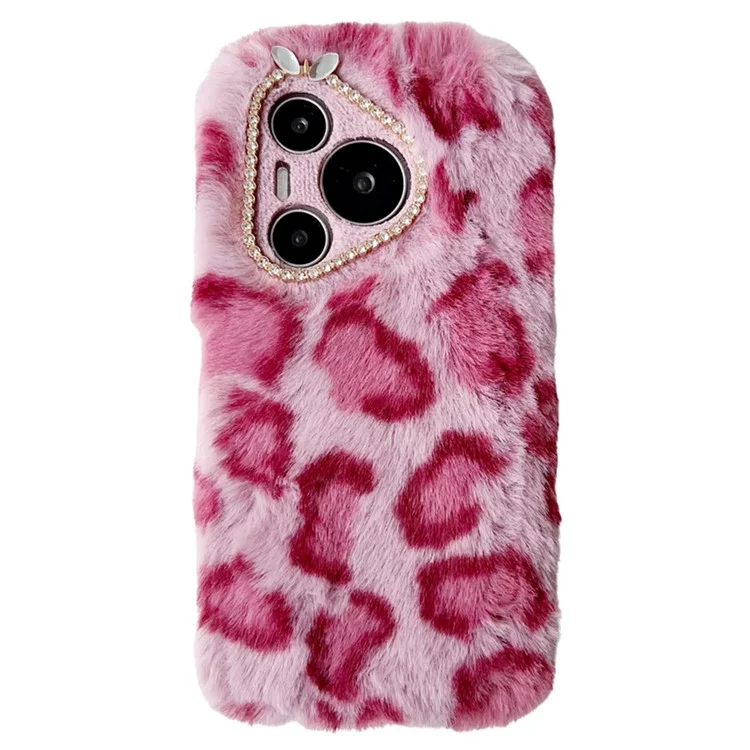 Pour Huawei Pura 70 Coque Imprimé Léopard Peluche TPU Housse de Téléphone - Rose