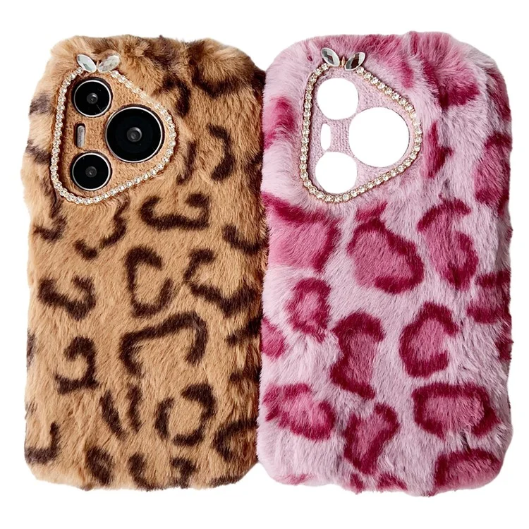 Pour Huawei Pura 70 Coque Imprimé Léopard Peluche TPU Housse de Téléphone - Rose