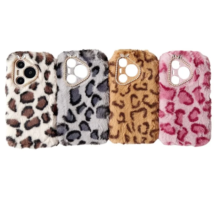 Pour Huawei Pura 70 Coque Imprimé Léopard Peluche TPU Housse de Téléphone - Rose
