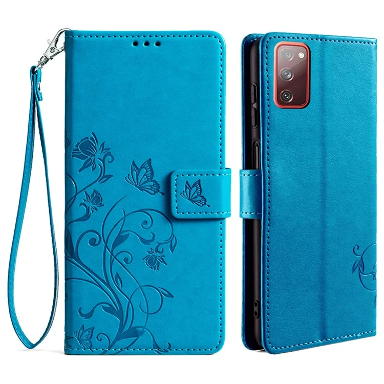 Para Samsung Galaxy S20 FE / S20 FE 5G / S20 FE 2022 / S20 Lite Funda Flor de Mariposa Cuero PU Funda de Teléfono Compras en Línea Al por Mayor - Azul