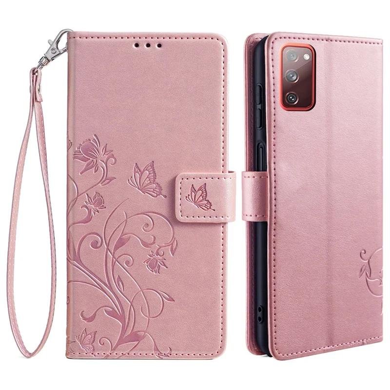 Para Samsung Galaxy S20 FE / S20 FE 5G / S20 FE 2022 / S20 Lite Funda Mariposa Flor Cuero PU Funda Teléfono Compras Online Mayorista - Oro Rosa