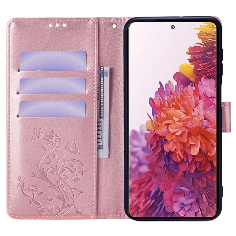 Para Samsung Galaxy S20 FE / S20 FE 5G / S20 FE 2022 / S20 Lite Funda Mariposa Flor Cuero PU Funda Teléfono Compras Online Mayorista - Oro Rosa