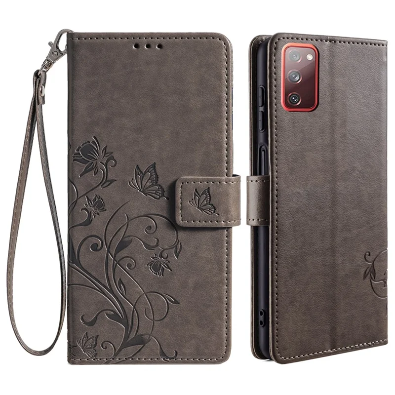 Para Samsung Galaxy S20 FE / S20 FE 5G / S20 FE 2022 / S20 Lite Case Butterfly Flower PU Leather Phone Cover Online Shopping Wholesale - Cinza