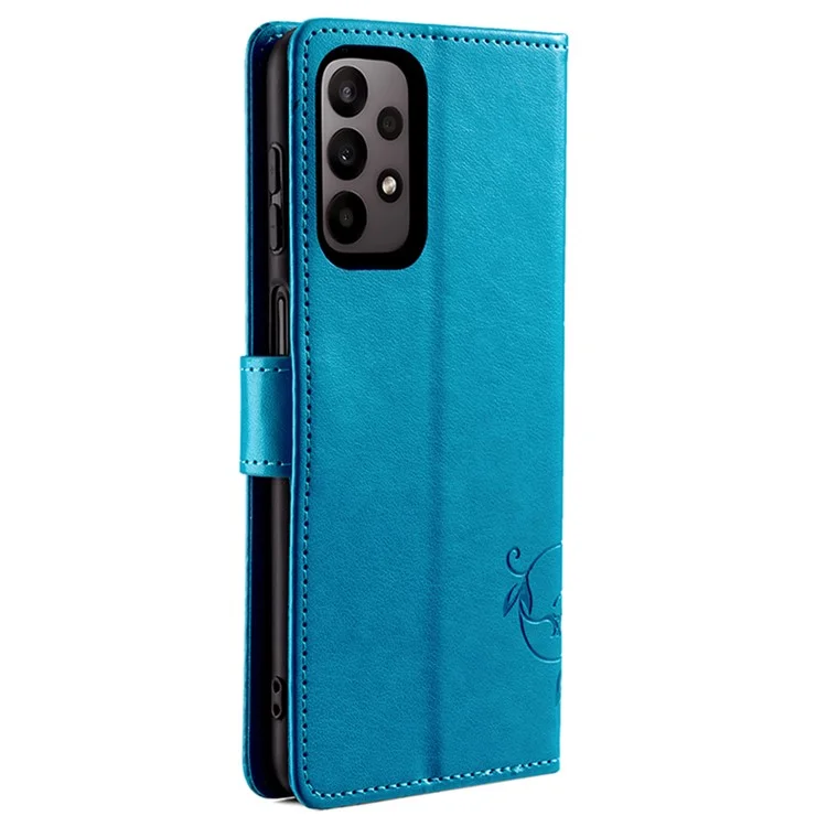 For Samsung Galaxy A23 4G / A23 5G (Global Version) Butterfly Flower Case PU Leather Phone Cover - Blue