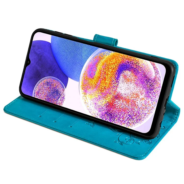 For Samsung Galaxy A23 4G / A23 5G (Global Version) Butterfly Flower Case PU Leather Phone Cover - Blue