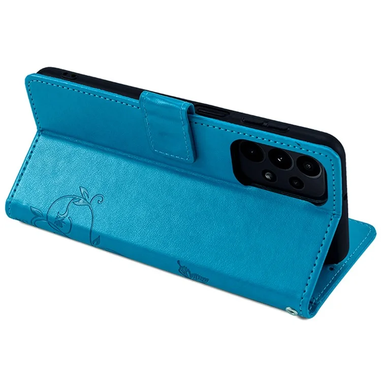 For Samsung Galaxy A23 4G / A23 5G (Global Version) Butterfly Flower Case PU Leather Phone Cover - Blue