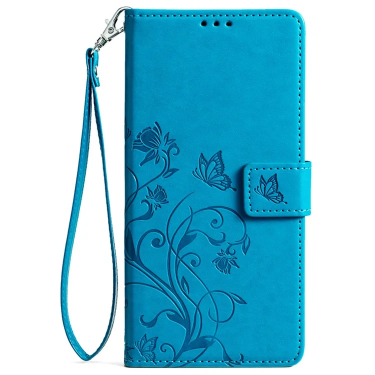 For Samsung Galaxy A23 4G / A23 5G (Global Version) Butterfly Flower Case PU Leather Phone Cover - Blue