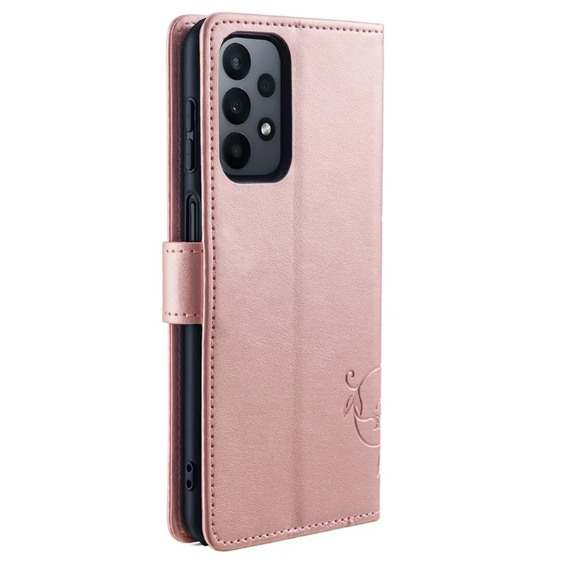 For Samsung Galaxy A23 4G / A23 5G (Global Version) Butterfly Flower Case PU Leather Phone Cover - Rose Gold