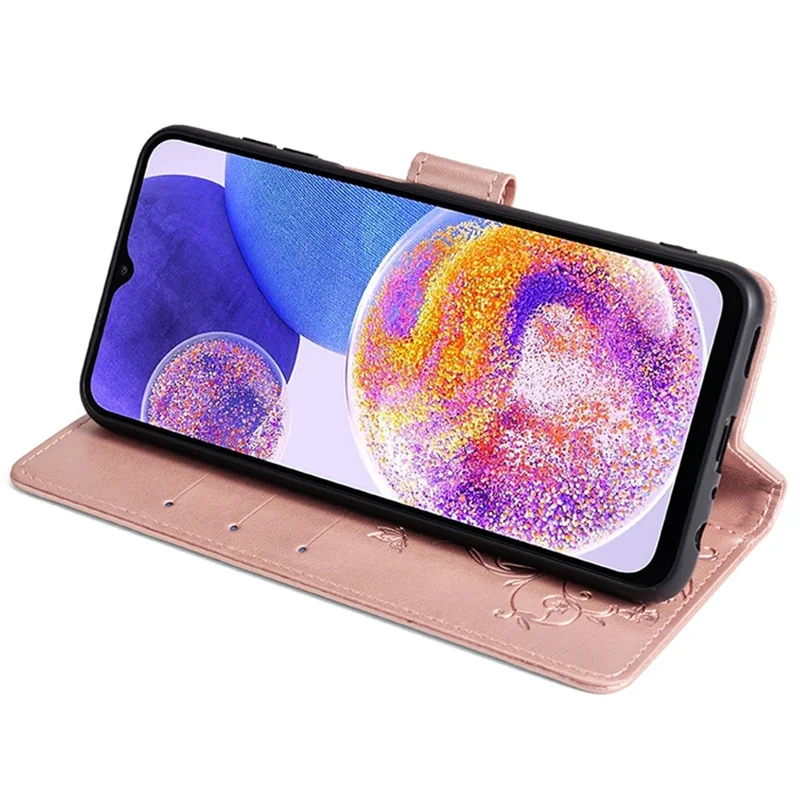 For Samsung Galaxy A23 4G / A23 5G (Global Version) Butterfly Flower Case PU Leather Phone Cover - Rose Gold