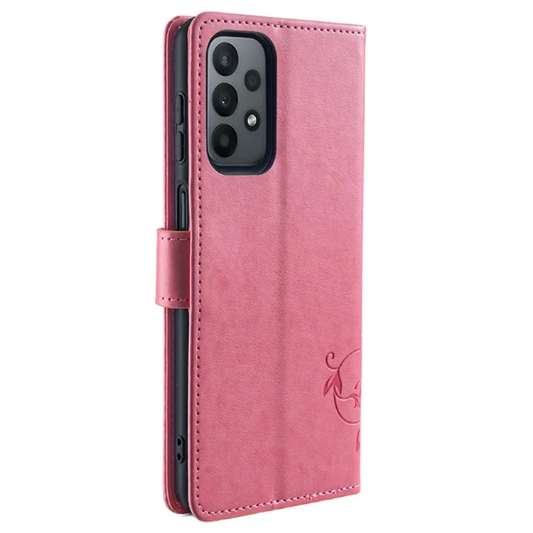 For Samsung Galaxy A23 4G / A23 5G (Global Version) Butterfly Flower Case PU Leather Phone Cover - Pink