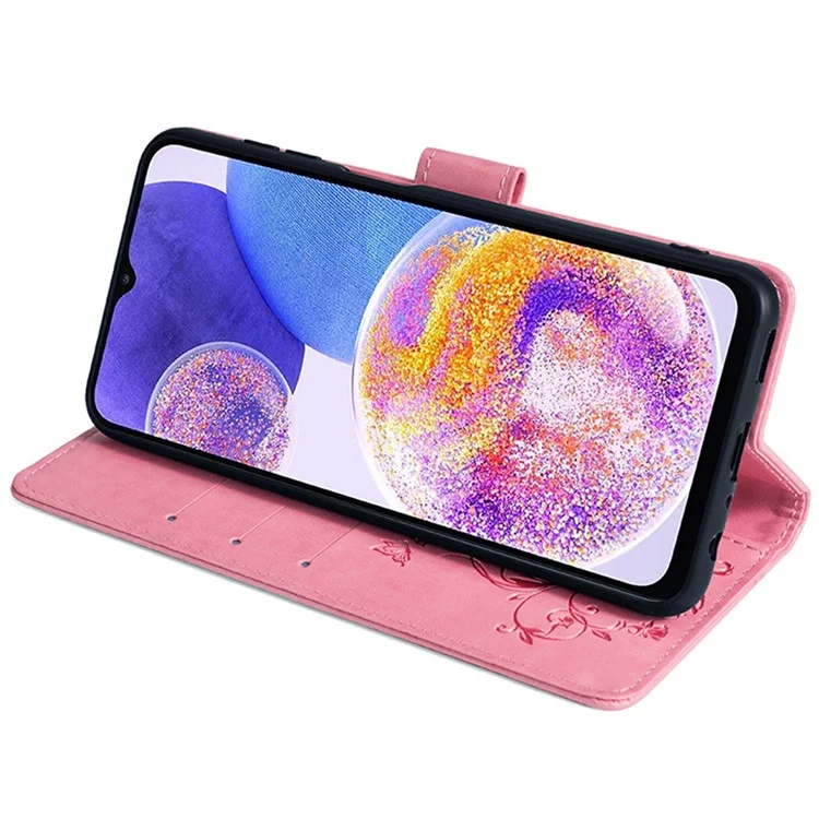 For Samsung Galaxy A23 4G / A23 5G (Global Version) Butterfly Flower Case PU Leather Phone Cover - Pink