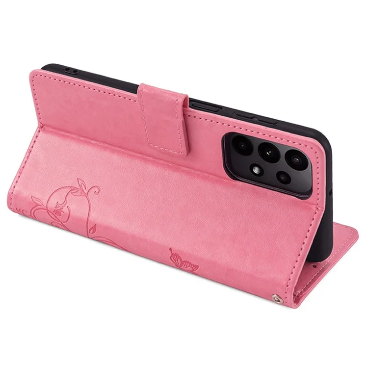 For Samsung Galaxy A23 4G / A23 5G (Global Version) Butterfly Flower Case PU Leather Phone Cover - Pink