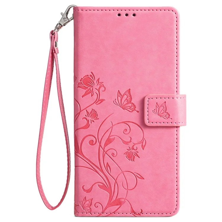 For Samsung Galaxy A23 4G / A23 5G (Global Version) Butterfly Flower Case PU Leather Phone Cover - Pink