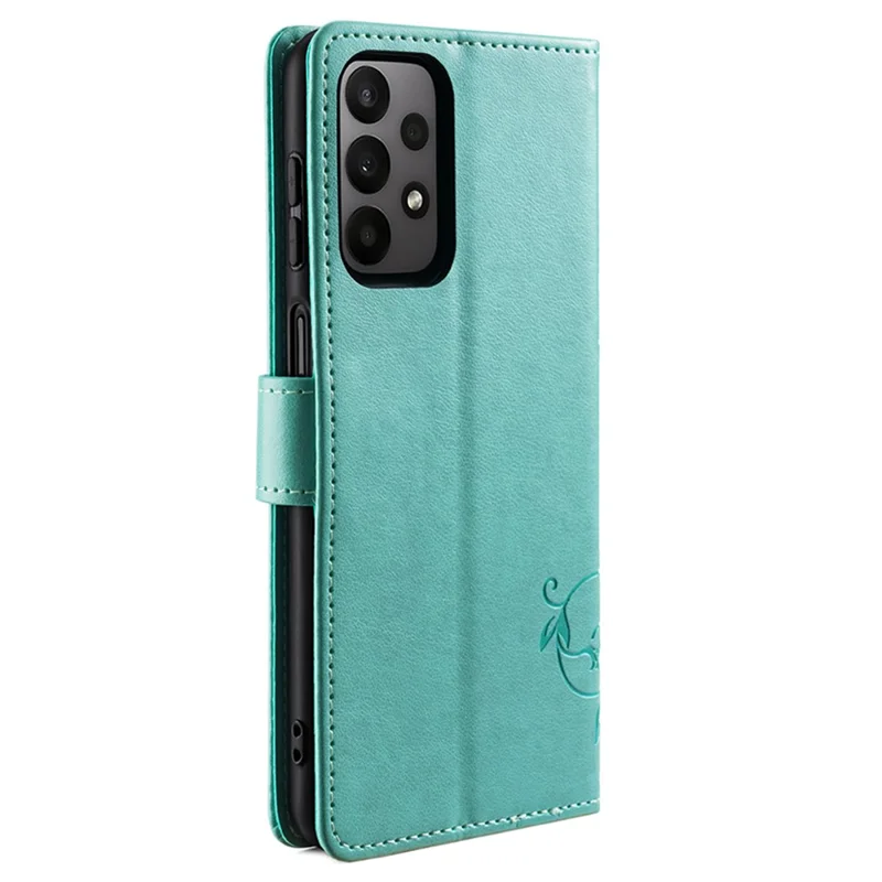 Para Samsung Galaxy A23 4G / A23 5G (Versión Global) Funda con Mariposa y Flores de Cuero PU Teléfono Cubierta - Verde