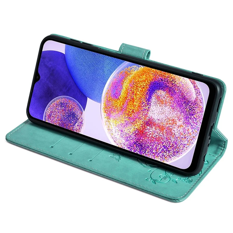Para Samsung Galaxy A23 4G / A23 5G (Versión Global) Funda con Mariposa y Flores de Cuero PU Teléfono Cubierta - Verde