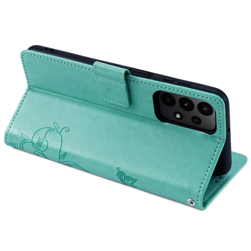 Para Samsung Galaxy A23 4G / A23 5G (Versión Global) Funda con Mariposa y Flores de Cuero PU Teléfono Cubierta - Verde