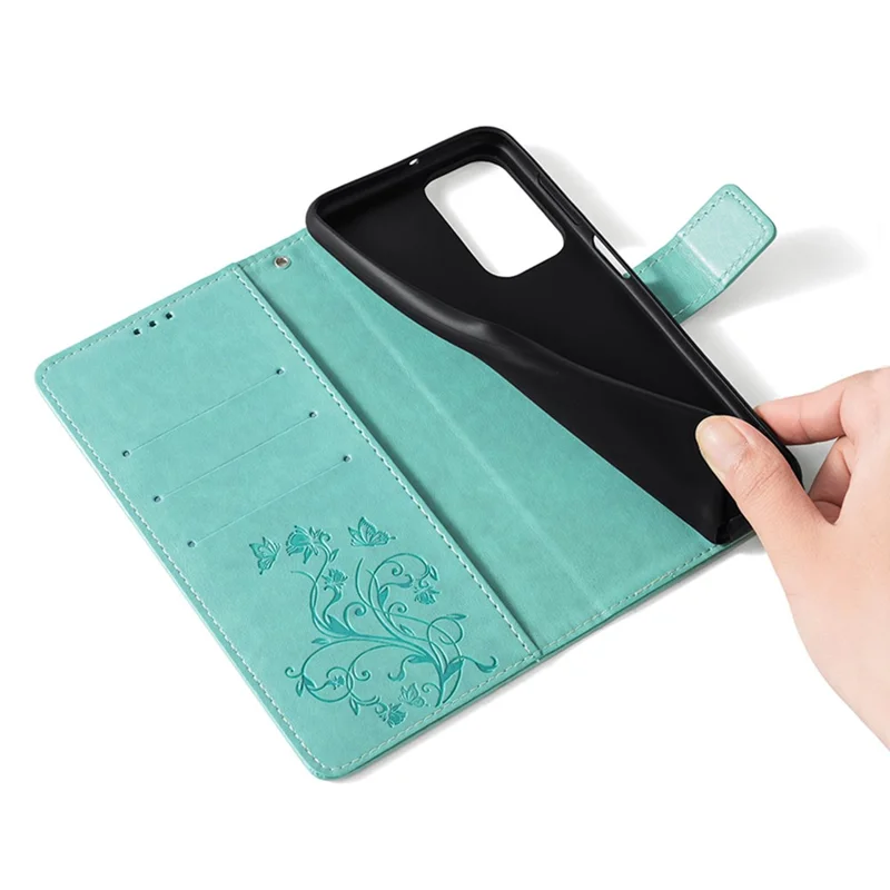 Para Samsung Galaxy A23 4G / A23 5G (Versión Global) Funda con Mariposa y Flores de Cuero PU Teléfono Cubierta - Verde