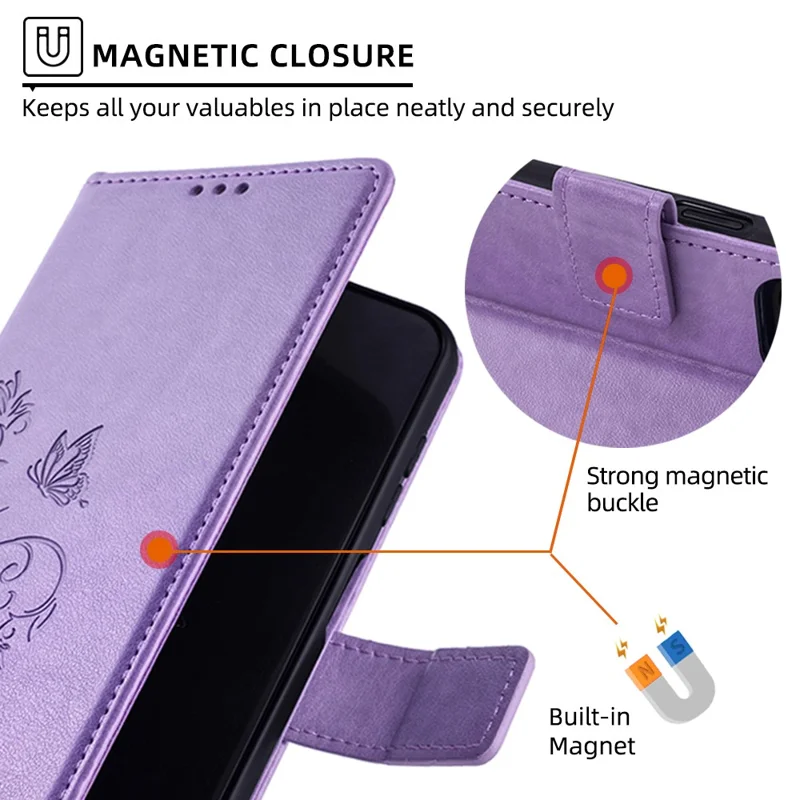 For Samsung Galaxy A23 4G / A23 5G (Global Version) Butterfly Flower Case PU Leather Phone Cover - Purple
