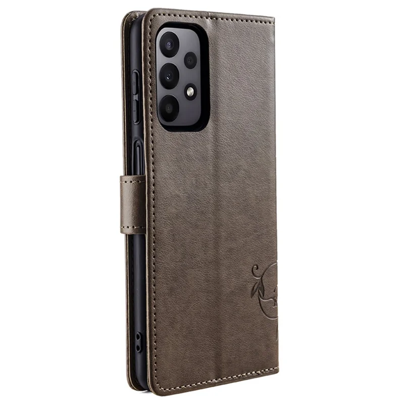 For Samsung Galaxy A23 4G / A23 5G (Global Version) Butterfly Flower Case PU Leather Phone Cover - Grey