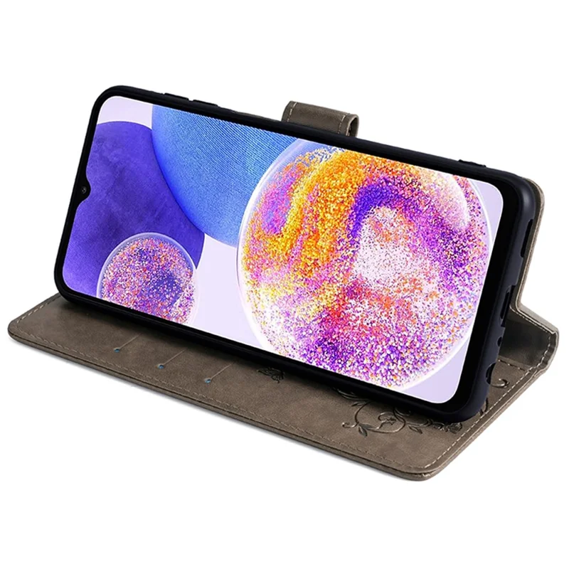 For Samsung Galaxy A23 4G / A23 5G (Global Version) Butterfly Flower Case PU Leather Phone Cover - Grey