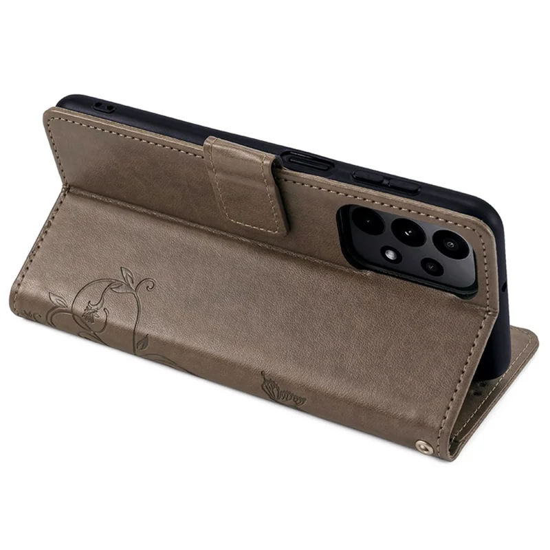 For Samsung Galaxy A23 4G / A23 5G (Global Version) Butterfly Flower Case PU Leather Phone Cover - Grey