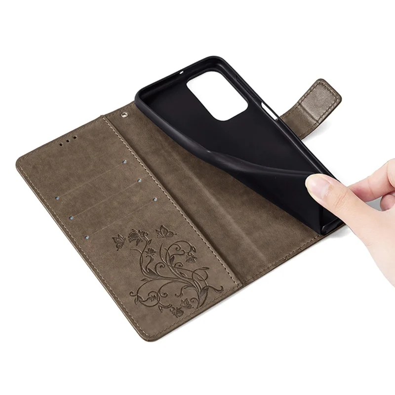 For Samsung Galaxy A23 4G / A23 5G (Global Version) Butterfly Flower Case PU Leather Phone Cover - Grey