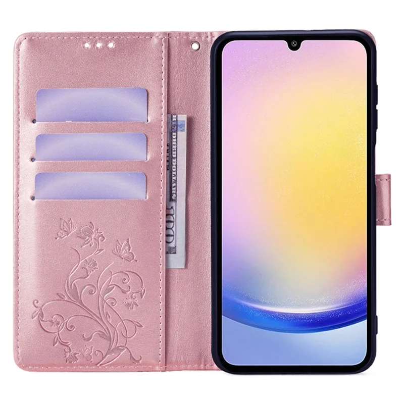 Pour Samsung Galaxy M23 5G / F23 5G Étui Papillon Fleur PU Cuir Support Housse Téléphone - Rose Gold
