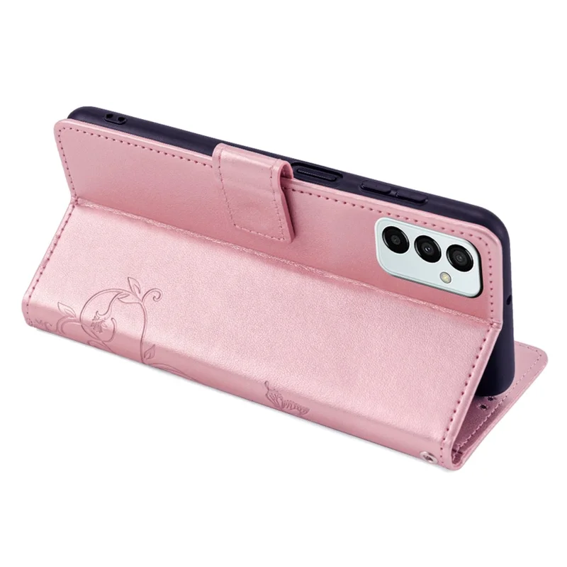 Pour Samsung Galaxy M23 5G / F23 5G Étui Papillon Fleur PU Cuir Support Housse Téléphone - Rose Gold