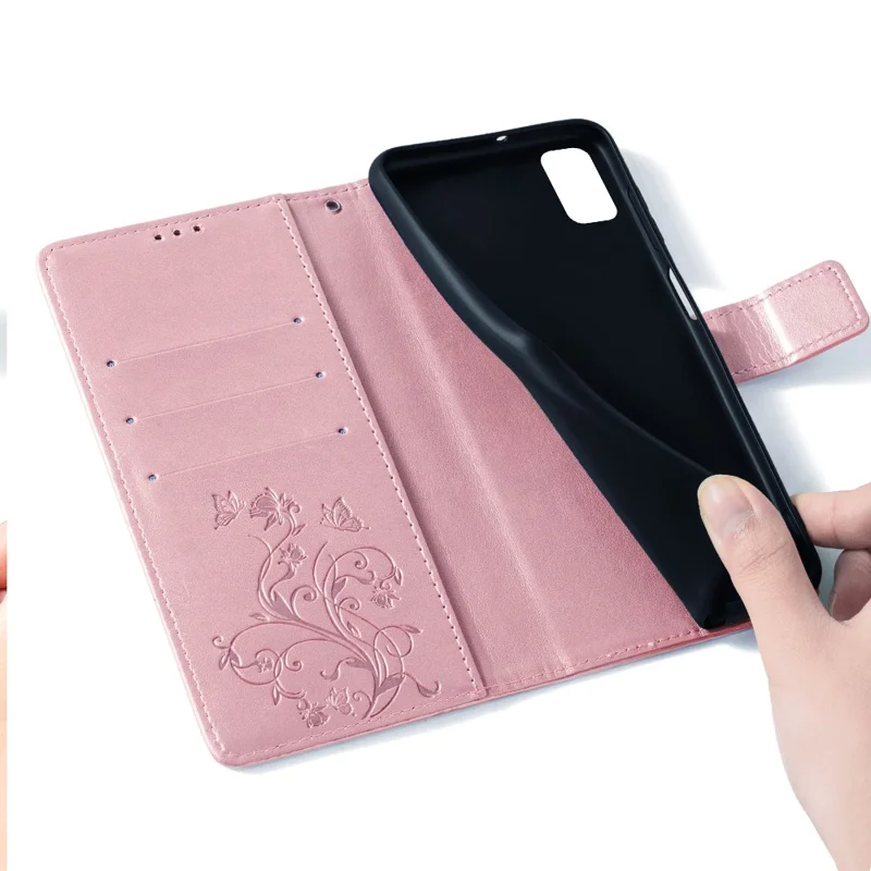 Pour Samsung Galaxy M23 5G / F23 5G Étui Papillon Fleur PU Cuir Support Housse Téléphone - Rose Gold
