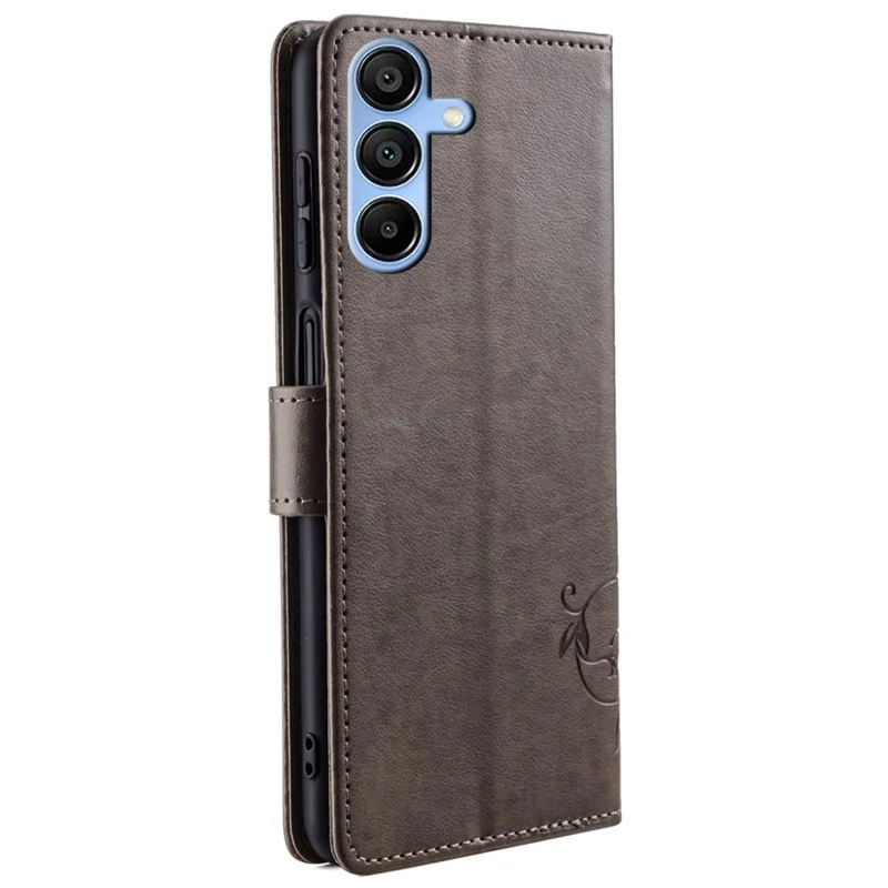 For Samsung Galaxy A15 4G / 5G Case Butterfly Flower Full Protection PU Leather Phone Cover - Grey