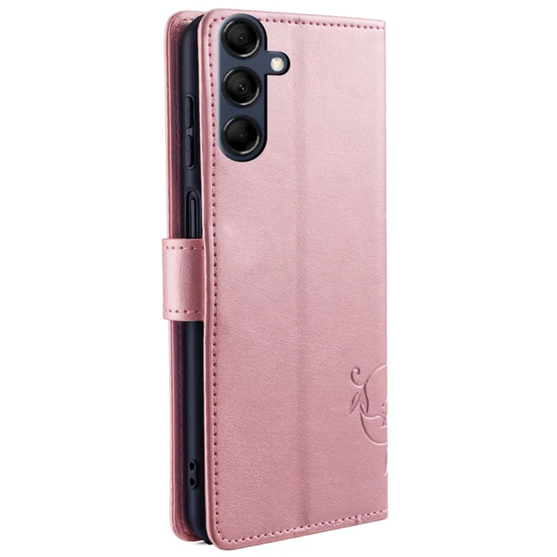 Para Samsung Galaxy M14 5G Funda de teléfono Caso de mariposa Flor Impreso Cubierta de cuero plegable con correa de muñeca - Oro rosa