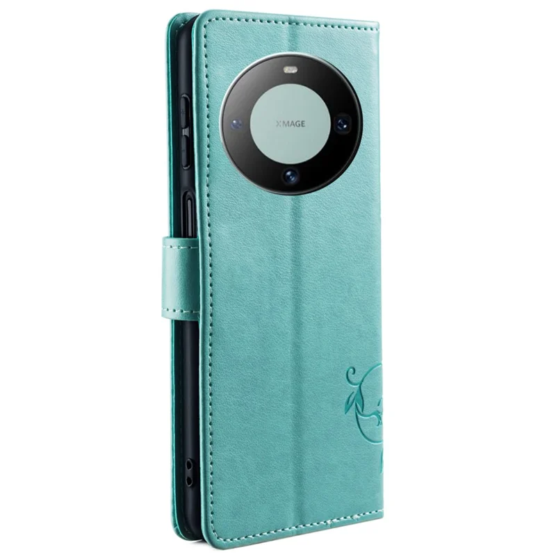 For Huawei Mate 60 Case Butterfly Flower PU Leather Stand Magnetic Protective Phone Cover with Strap - Green