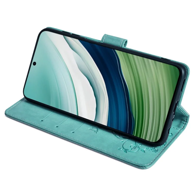 For Huawei Mate 60 Case Butterfly Flower PU Leather Stand Magnetic Protective Phone Cover with Strap - Green