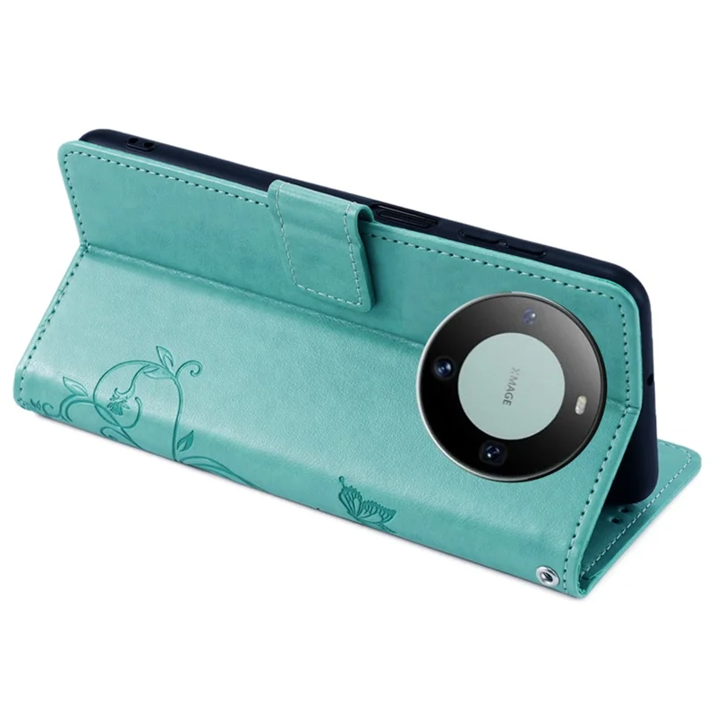 For Huawei Mate 60 Case Butterfly Flower PU Leather Stand Magnetic Protective Phone Cover with Strap - Green