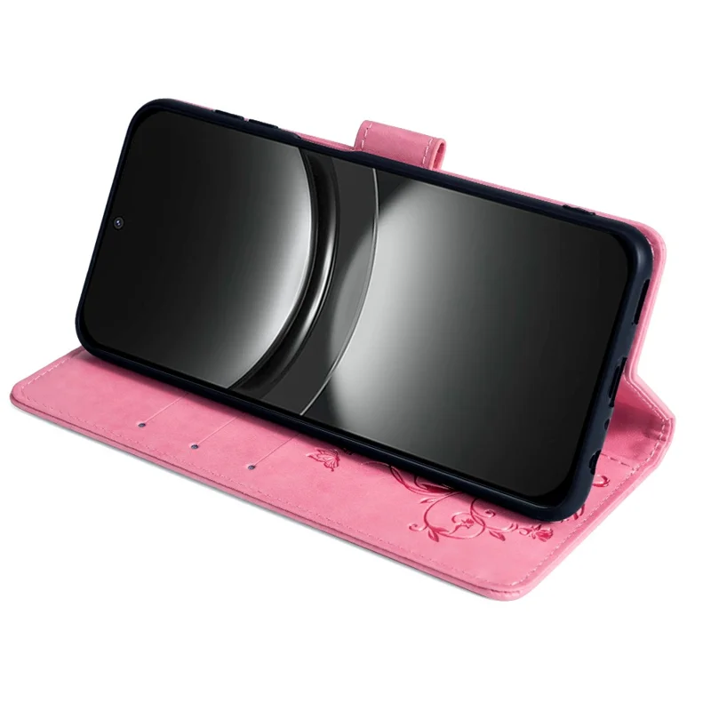 For Huawei nova 12 5G Case PU Leather Stand with Strap Butterfly Flower Wallet Cover - Pink