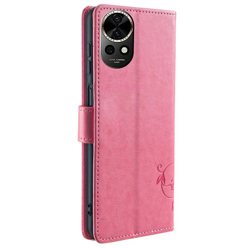 For Huawei nova 12 5G Case PU Leather Stand with Strap Butterfly Flower Wallet Cover - Pink