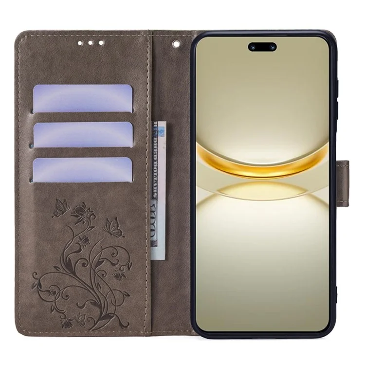 Para Huawei nova 12 Pro 5G / nova 12 Ultra 5G Funda Mariposa Flor Impresa Funda Protectora de Cuero Plegable - Gris