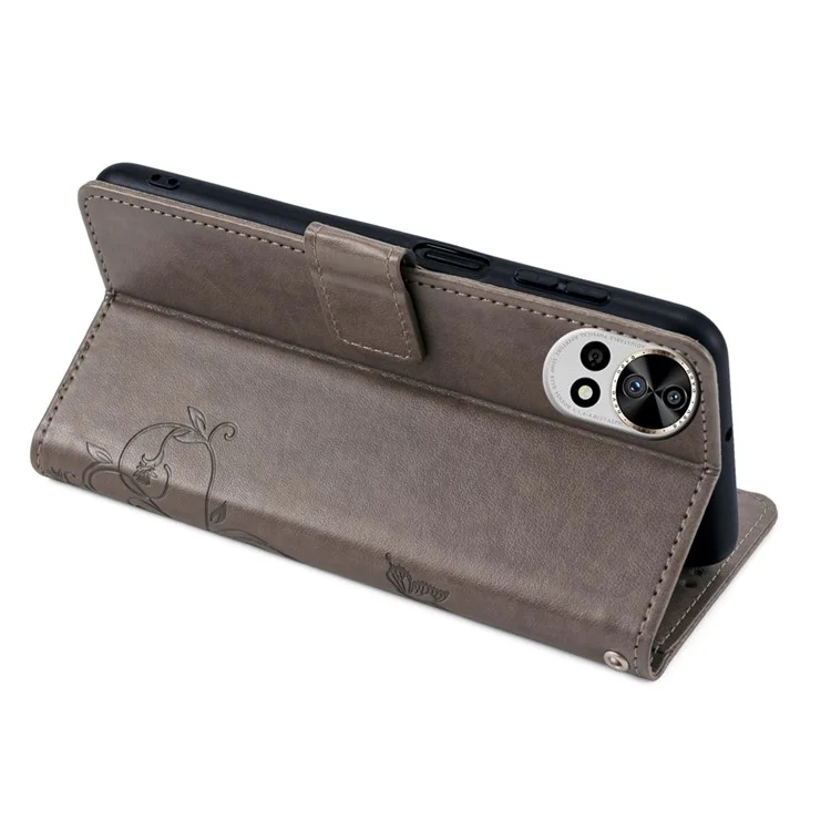 Para Huawei nova 12 Pro 5G / nova 12 Ultra 5G Funda Mariposa Flor Impresa Funda Protectora de Cuero Plegable - Gris