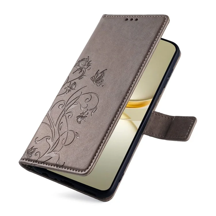 Para Huawei nova 12 Pro 5G / nova 12 Ultra 5G Funda Mariposa Flor Impresa Funda Protectora de Cuero Plegable - Gris