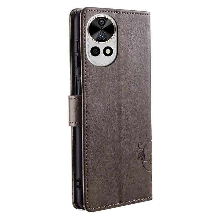 Para Huawei nova 12 Pro 5G / nova 12 Ultra 5G Funda Mariposa Flor Impresa Funda Protectora de Cuero Plegable - Gris