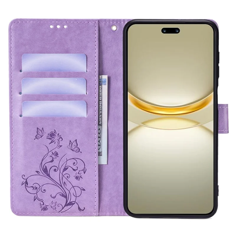 Per Huawei nova 12 Pro 5G / nova 12 Ultra 5G Custodia Farfalla Fiore Impresso Custodia Protettiva in Pelle - Viola