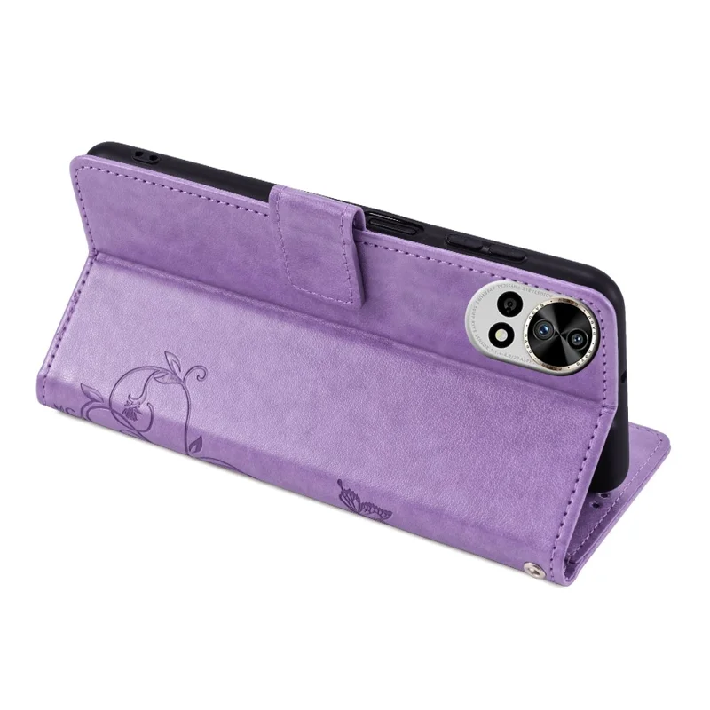 Per Huawei nova 12 Pro 5G / nova 12 Ultra 5G Custodia Farfalla Fiore Impresso Custodia Protettiva in Pelle - Viola