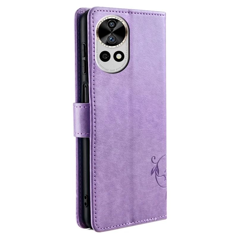Per Huawei nova 12 Pro 5G / nova 12 Ultra 5G Custodia Farfalla Fiore Impresso Custodia Protettiva in Pelle - Viola