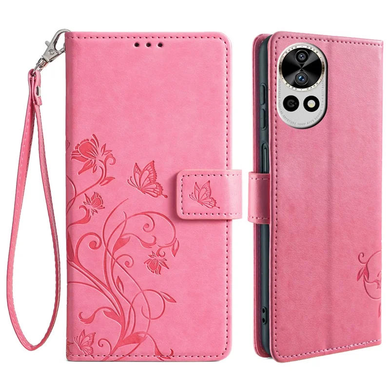For Huawei nova 12 Pro 5G / nova 12 Ultra 5G Case Butterfly Flower Imprinted Leather Flip Protective Cover - Pink
