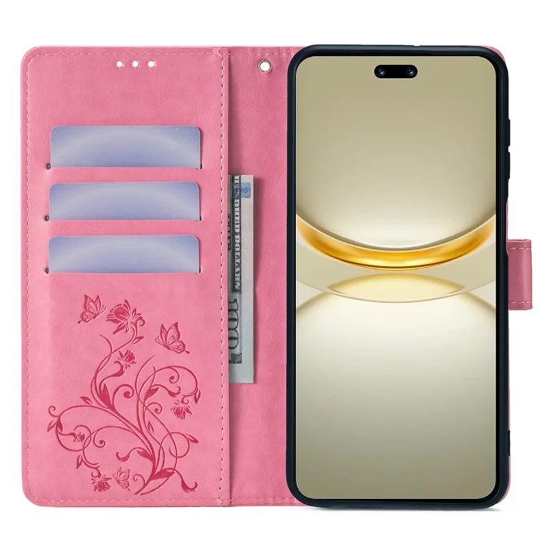 For Huawei nova 12 Pro 5G / nova 12 Ultra 5G Case Butterfly Flower Imprinted Leather Flip Protective Cover - Pink