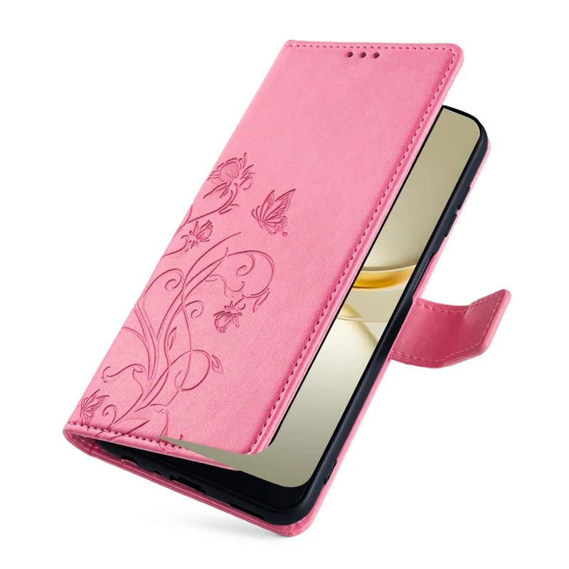 For Huawei nova 12 Pro 5G / nova 12 Ultra 5G Case Butterfly Flower Imprinted Leather Flip Protective Cover - Pink