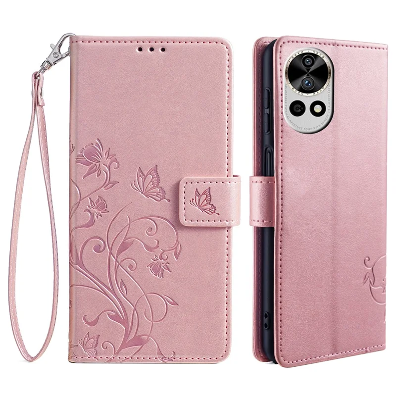 For Huawei nova 12 Pro 5G / nova 12 Ultra 5G Case Butterfly Flower Imprinted Leather Flip Protective Cover - Rose Gold