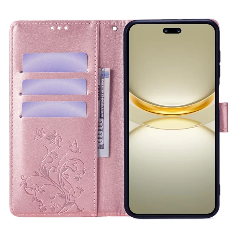 For Huawei nova 12 Pro 5G / nova 12 Ultra 5G Case Butterfly Flower Imprinted Leather Flip Protective Cover - Rose Gold