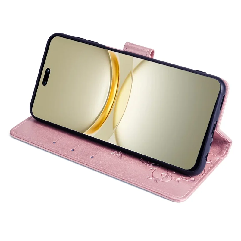 For Huawei nova 12 Pro 5G / nova 12 Ultra 5G Case Butterfly Flower Imprinted Leather Flip Protective Cover - Rose Gold